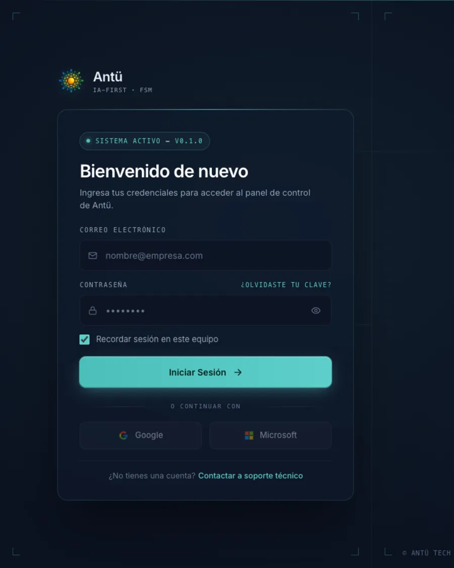Pantalla de acceso de la plataforma Antü FSM